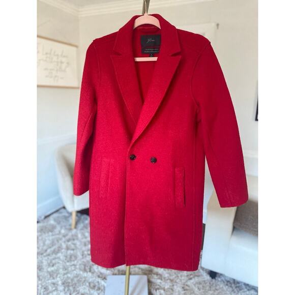 J.Crew Daphne Italian Boiled Wool Coat Red Double Breasted Longline Minimalist - Picture 2 of 12